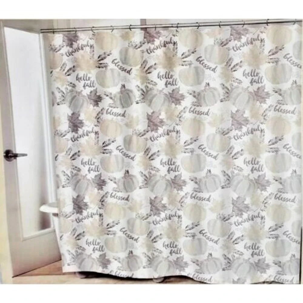 Avanti Thanksgiving Pumpkins Fabric Shower Curtain Leaves Thankful Blessed Fall